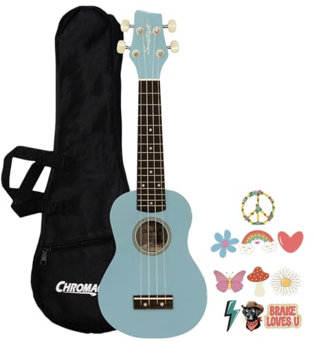 Sawtooth Daphne Blue Basswood Soprano Ukulele w Gig Bag and Official Brake Stickers
