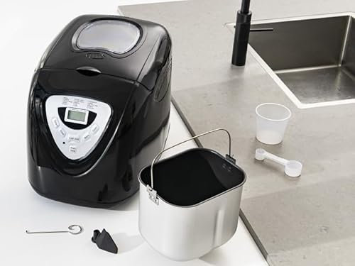 Wintem Brotbackmaschine 600 W mit 15 Programmen Schwarz und Silber – Antihaftbeschichtung und LCD-Display – bereitet Weißbrot, Vollkornbrot, Glutenfrei, Brioche und Gebäck zu, Kapazität 907,2 g