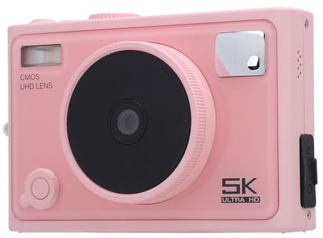 Appareil Photo Numérique 5K, Appareil Photo pour Enfants amélioré avec écran de 2,8 Pouces, Zoom 18X, Mise au Point Automatique, Timelapse au Ralenti, Appareil Photo Compact (Pink)