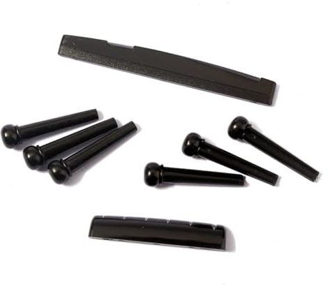 Gitarrensattel und Stegset aus Kunststoff Schwarz Gl55 | Ersatzteile für Akustikgitarren, Passendes Satz aus Sattel, Steg und Pin, Leicht