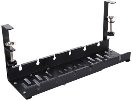KFRNXNEWQ Bandeja Portacables Bajo La Mesa Bandeja de Cables de Metal Extensible Debajo del Escritorio, sin perforación, con Abrazadera, Soporte de Cable de regleta retráctil para Cables(Black)