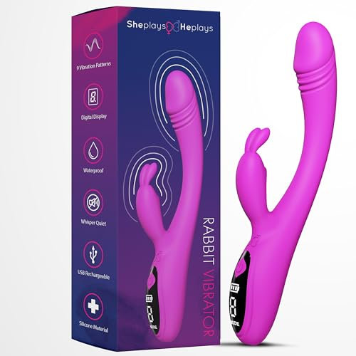 Rabbit Vibrator Sex Toys for Clitoris G-spot Stimulation Waterproof Dildo Vibrator with 9 Powerful Vibrations Dual Motor Stimulator for Women or Couple Fun She Plays He Plays Digital Screen