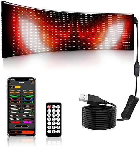 Oversized Flexible Scrolling LED Sign(35.35''x7.56''), USB Powered, Programmable of Text and Memes, Personalized Display on Vehicle Windows, Business Area Advertising (Black, 19.2 * 89.8cm)