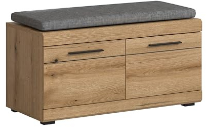 xonox.home Garderobe Scout Sitzbank Bank Garderobenbank Flurbank Truhe Schuhregal in Evoke Oak Eiche Nb., ca. 90x44x40 cm inkl Sitzkissen