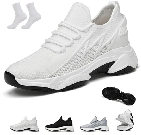 Tallure Sneakers Höjdökande for Dam Herr, Osynligt Lyft 1.6/2.4/3.1/3.9 Andningsbara Mesh Lätta Halkfria Ortopediska Skor(White-10cm,39 EU)