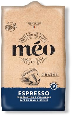 Cafés Méo - Café en Grains Espresso - 3 kg - Intensité 9/10 - Arômes Authentiques, Puissant et Corsé - Lot de 6 x 500 gr