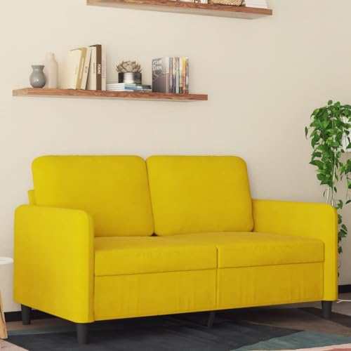 Massbinet 2-Sitzer-Sofa Polstersofa Couch mit Kissen Sitzkissen Modernes Sofa in der Mitte des Jahrhunderts kleine Sofas für Wohnzimmer Wohnung Schlafzimmer Gelb 120 cm Samt