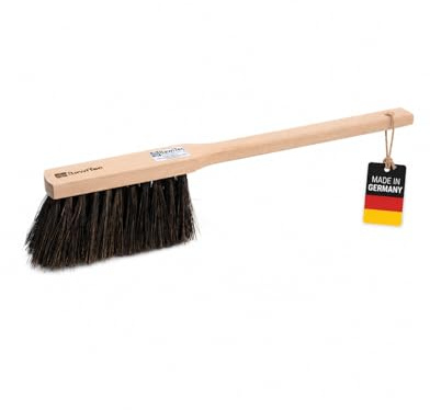 Langstiel Handfeger Arenga Natur Borsten 43cm Lang Holzgriff Handbesen | Nass- und Ölbeständig, Mittelharte Naturfaser-Borsten, Extra langer Stiel
