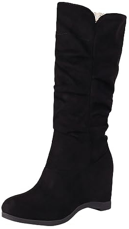 Stivaletti da donna Autunno Inverno Stile Coreano Camoscio Tacco a zeppa Stivali Alti Non Al Ginocchio Stivali Lunghi Donna Elegante, 01 nero, 36 EU