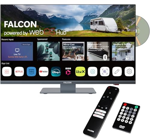 Falcon 32″ WebOS SMART Camping TV – 12v/24v/240v Integrated DVD Player, Bluetooth 5.0, Streaming, Freeview, Freesat 3 x HDMI, 2 x USB