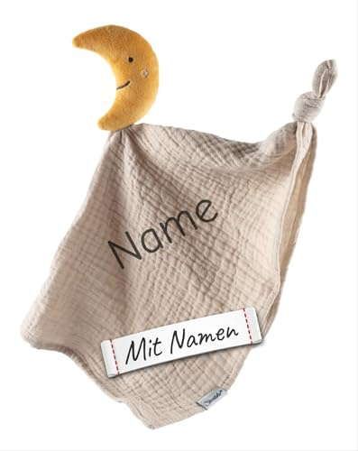 Sterntaler Schmusetuch mit Namen Bestickt Mond Luna - Bestickt mit Wunschnamen, personalisiertes Babygeschenk zur Geburt und Taufe, einfarbig, Maschinenwäsche, Thema Fantasie