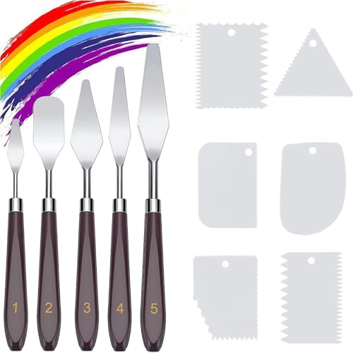 11Stück Spachtel Set,Strukturpaste,5 Palette Messer+6 Abstreifermesseracryl | Edelstahl Acryl Spachtel,Strukturpaste Leinwand Für Strukturmalerei, Ölgemälde, Aquarell, Künstlerbedarf Malutensilien