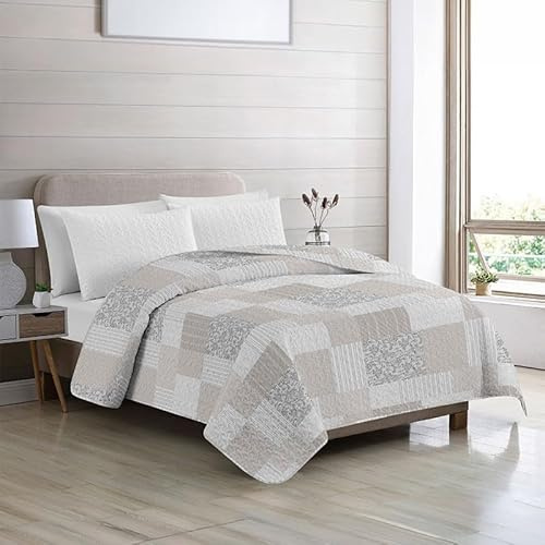 Rufino Díaz Colcha Bouti Patchwork Verano Reversible Mcfly (Beige - 180 cm) - para una sensación acogedora y de Confort - Tejido Suave, Agradable y Resistente