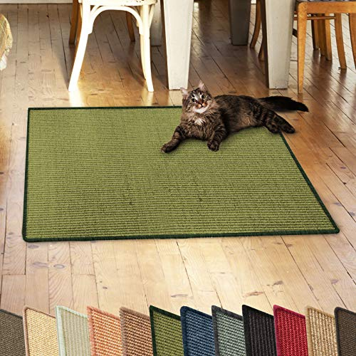 casa pura Katzen Kratzmatte aus Natur Sisal Kratzteppich Kratzmöglichkeiten für Katzen Kratzmöbel für Wand oder Boden - robust & waschba 50x50 cm Grün