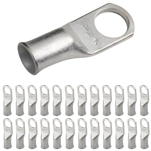 SELTERM 4 AWG (25 mm²) - 3/8 (M10) ⌀ Hole UL Marine Grade Wire Lugs, Battery Cable Ends, Tinned Copper Eyelets, Tubular Ring Terminal Connectors [B36] - 25 Pack