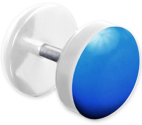 viva-adorno® 1 st. Fake Plug stiftörhängen rostfritt stål akryl vit med färg emailed Front Z465 e rostfritt stål, colore: blå, cod. Z465
