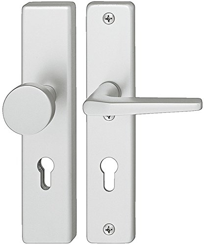 Gedotec Wechselgarnitur Langschild Tür-Schutzbeschlag Wohnungstür Türbeschlag Knopf - Drücker - H9050 | Dornmaß 72 mm | Aluminium silber eloxiert | 1 Set - Sicherheitsbeschlag mit Türknauf & Türklinke