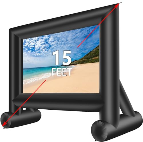 15 Feet Inflatable Movie Screen-Laika Factory Blow up Projector Screen Canvas Projection Screen for Outdoor Parties - Includes Big Power Fan, Base Stakes,Tie-Downs and Storage Bag (15Feet)’
