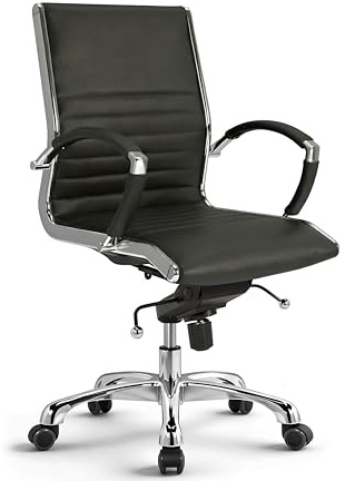 VERSEE Bürostuhl Montreal aus Echtleder, Schwarz, Sitzhöhe 46–54 cm | Ergonomischer Schreibtischstuhl mit Wippmechanik und Lendenstütze, für Büro und Homeoffice, bis 150 kg belastbar