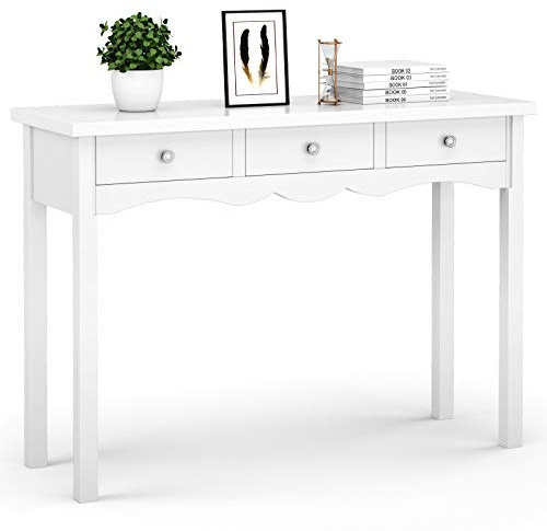 GOPLUS Table de Console en Bois avec 3 Tiroirs, Meuble de Rangement Moderne Montage Facile, pour Salon, Chambre, Bureau, Entrée, Blanc, 100 x 32 x 75CM (Blanc)