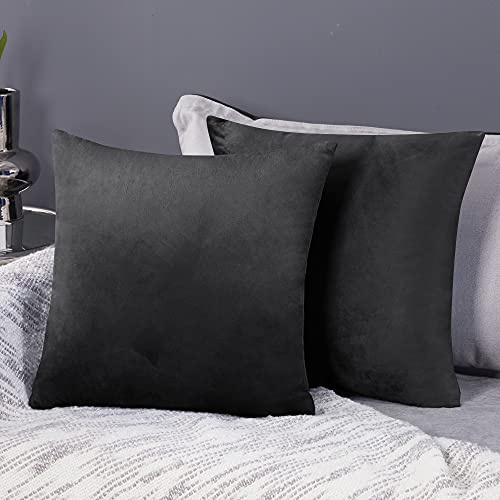 Deconovo Set of 2 Crushed Velvet Cushion Covers 45cm x 45cm 18x18 Inches Throw Pillowcases Square Pillow Covers for Sofa with Invisible Zipper Dark Grey