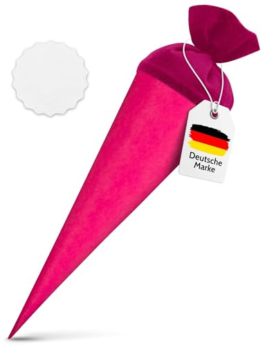 itenga Set Bastelschultüte rund 70 cm inkl. Namensschild in Stern Form - Schultüte Zuckertüte Rohling Personalisieren Name Schulkind (Pink)