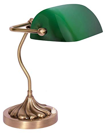 Licht-Erlebnisse Italientische Bankerlampe Grün Bronze aus Messing Glas Handarbeit MINISTERO Schreibtischlampe