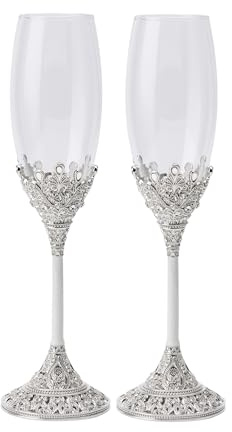 LASODY Crystal Set Champagne Flutes - Wedding Glasses for Bride & Groom - Toasting Cups Gift Sets for Couples - Engagement, Wedding, House Warming Gift