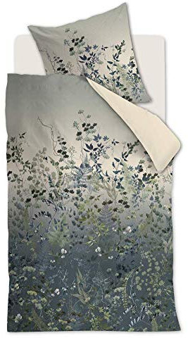 Beddinghouse Mako-satin-set för sängklädesset charmig färg blå grön storlek 155 x 220 80 x 80 cm blommor vändbara lakan