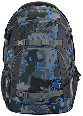 coocazoo Schulrucksack Mate „Blue Craft”,schwarz-blau, ergonomischer & anpassbarer Tornister, höhen- & größenverstellbar, mit Brustgurt & Hüftgurt, ab der 3. Klasse