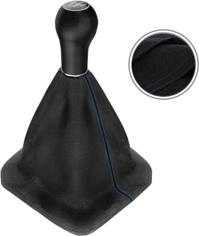 Schaltsack & Schaltknauf für VW Golf 2 3 4 Polo 6N für Passat 35i - 5 Gang - Schwarz - Blau - Chrom - Schaltmanschette Schalthebel Manschette für Schaltung - Knauf Hebel Schaltgetriebe 12mm - A0254-15