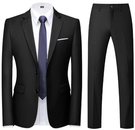Herrkostymer 2 delar smal passform enkelknäppt två knappar svart bröllop smoking kostym blazer byxor set, Black, 3XL