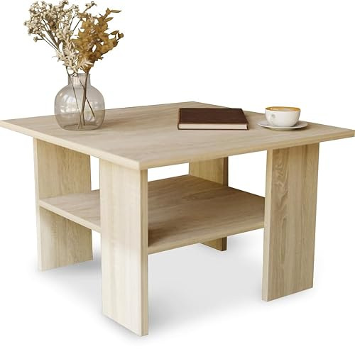 MeblePitus Couchtisch ST1 Sonoma-Eiche – Moderner Wohnzimmertisch 60x60x45 cm – Quadratisch, stabil & praktisch mit Ablage – Kompakter Sofatisch, robust & pflegeleicht