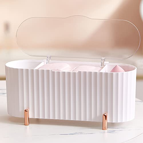 3 Compartments Cotton Pad Storage, ABS Qtip Holder Cotton Swab Dispenser, Q-tip Dispenser for Cotton Pads/Cotton Swabs/Beauty Eggs Suitable Bedroom, Bathroom, Dressing Table, Makeup Remover(White)