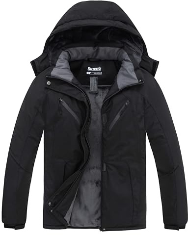Skieer Women's Waterproof Ski Jacket Windproof Rain Coat Warm Snowboarding Hooded Snow Coat Black M