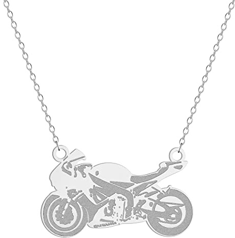 QIAMNI Collana con ciondolo in acciaio inox lucidato a specchio, moderna, unisex – argento – Fashion Jewelry – appassionati di moto, casual, occasioni speciali, Acciaio inossidabile