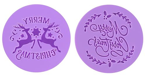 Merry Christmas Embosser/Stamp, 2PCS Christmas Celebrations Stamp for Cupcake, Cake, Cookie, Fondant Decoration (Style 1- Purple)
