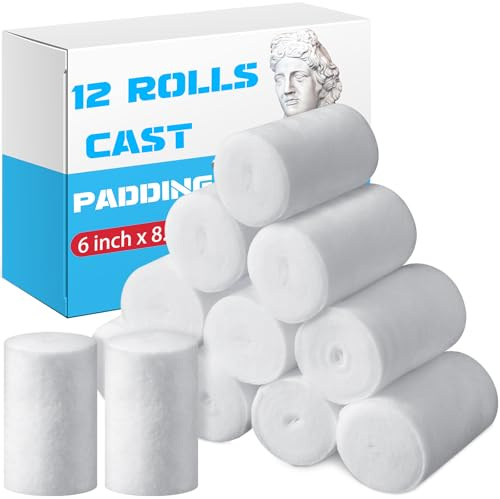Nuanchu 12 Rolls Medical Cotton Cast Padding Roll Individual Pack Soft Plaster Cloth Gauze Roll Undercast Padding Wrap Bandage for Halloween Bandage Art Body Casts Mask Making Craft(6 Inch X 8.8 ft)