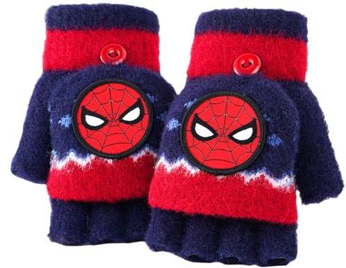 FEIFEI'S BOW Elsa Spider Mitaines d'hiver en tricot chaud doublé polaire thermique avec housse convertible pour enfants, garçons et filles, Spider 2, Overall length:14cm (with cap on);Palm