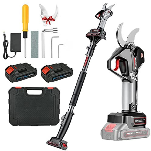 Secateur Electrique Telescopique, Coupe Branche À Batterie Avec 2 Batterie Au Lithium Remplaçable Et Perche Télescopique(1,3-2,1 M), Diamètre De Coupe 48mm, Sécateur Sans Fil Pour L'élagage Des Arbres