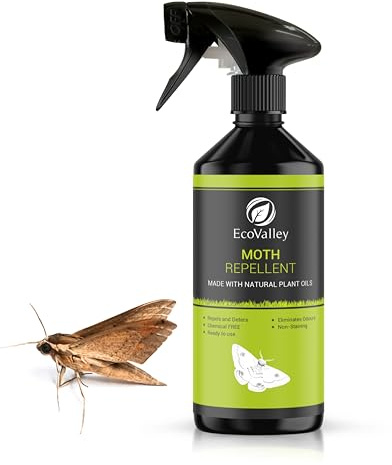 EcoValley Moth Repellent Spray - 500ml Lavender Scented Natural Wardrobe & Clothing Protector - Effective Carpet Protection - Safe & Eco-Friendly Alternative to Moth Balls