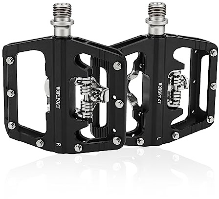 WOWSPORT MTB Pedals Mountain Bike Pedals - Wide Platform, DU Bearing Sealed, Dual-Sided SPD Clipless for Road/MTB/Hybrid Bikes 9/16