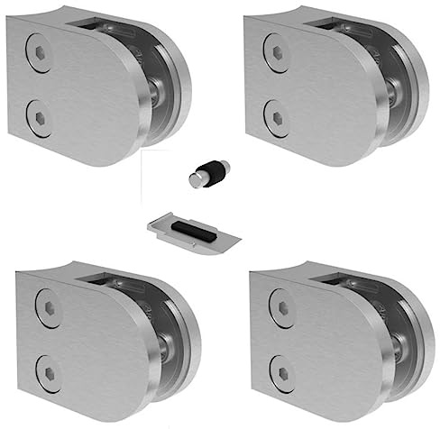 Sellon24® Glasklemme 4 Stück Glashalter Edelstahl 42,4/ flach inkl. Gummieinlage Glas 6,00-10,76mm MOD20OP mit Sicherungsplatte (Flach + Gummi 6 mm)