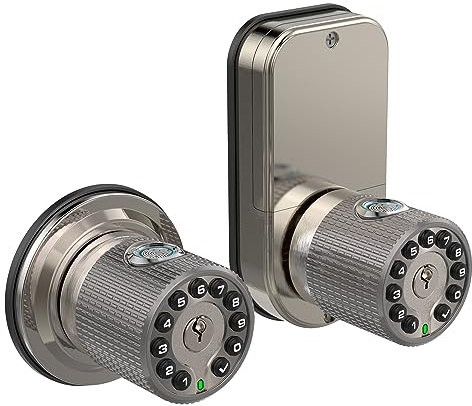 BOTHSTAR Double Sided Keyless Door Knob Lock with Fingerprint and Keypad, Smart Doorknob with Dual Cylinders for Exterior or Interior Door(Double Sided Fingerprint Satin Nickel)