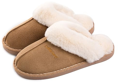 Coswind Hausschuhe Damen Herren Winter Warme Lammfell Plüsch Flauschige Fell Weiche Rutschfeste Pantoletten Indoor Outdoor Hellbraun 280