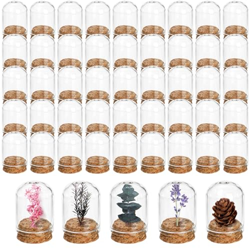 Mezchi 50 Pack Cloche Bell Jar, Mini Glass Jars with Cork Lids, 8ml Glass Dome Cloche with Base, Decorative Display Dome for Specimen, Flower Storage, Arts Dispaly, Party Favor