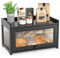 BAMBANG Bamboo Bread Bins for Kitchen, Wooden Bread Box Storage Container Box with 3 Sides Wavy & Back Clear Window, Large Breadbin Breadbox for Homemade Bread, Black