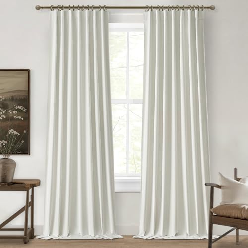 QJmydeco Verdunkelungsvorhänge 274,3 cm lang 2 Paneele Burg, Geräuschreduzierende Schallschutzvorhänge Schwere Vorhänge 274,3 cm Boho Flachs Leinen Hohe Vorhänge für Wohnzimmer/Büro zu Hause mit