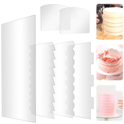 uinnossvc 6 Stück Kuchenschaber, Klares Acryl Tortenglätter, Kuchen Creme Spachtel mit Streifenrand, Torten Schaber für Küche Backen Kuchen Buttercreme DIY, Torten Backen Zubehör