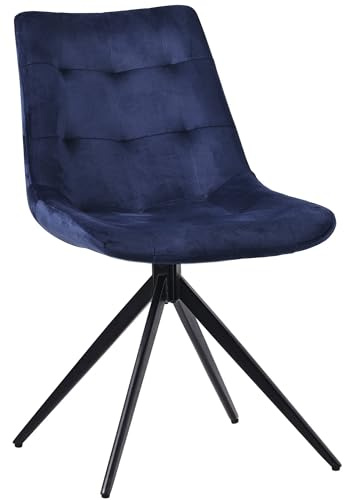 CLP Esszimmerstuhl Merna I Küchenstuhl gepolstert und schwenkbar I Polsterstuhl mit Rückenlehne, Farbe:dunkelblau, Material:Samt